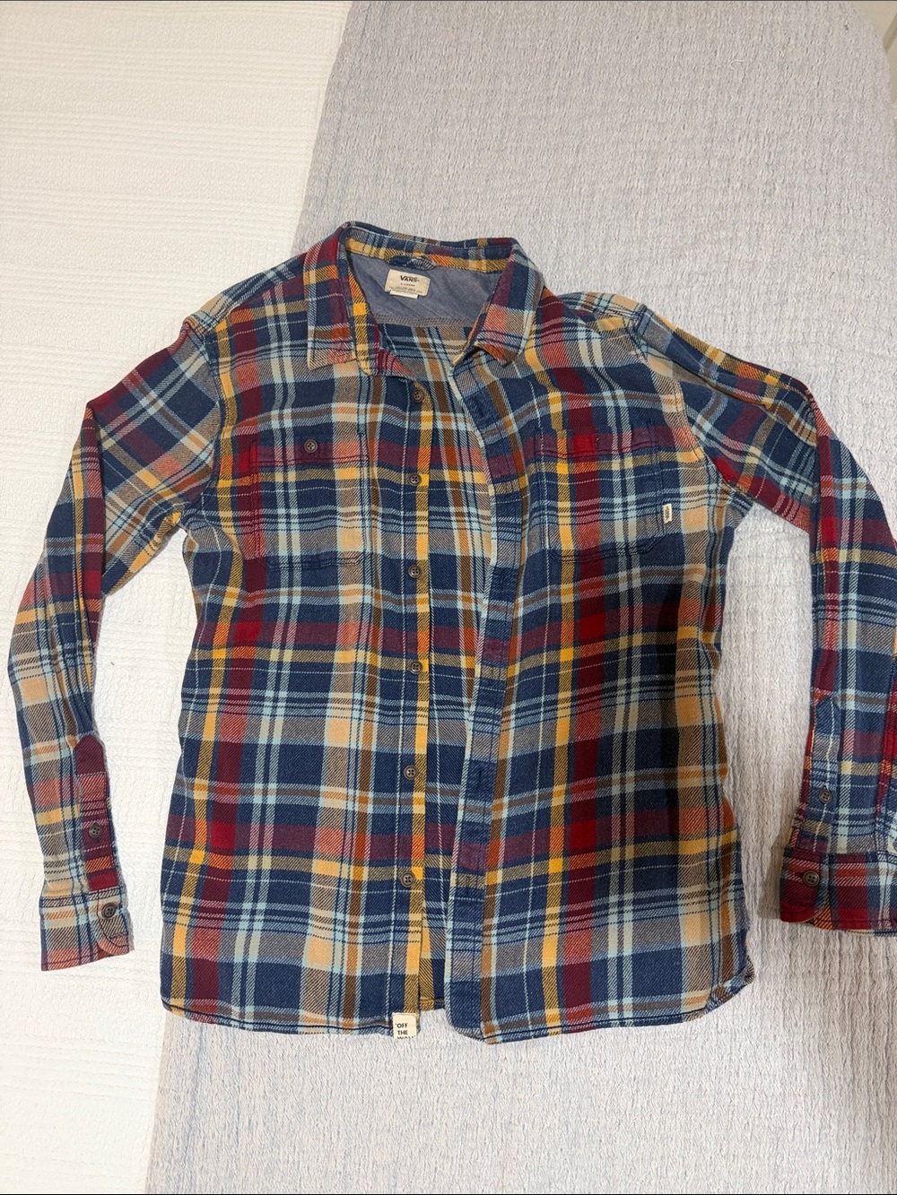 Vans Plaid Button-Down Shirt in Blue, Red, and Yellow